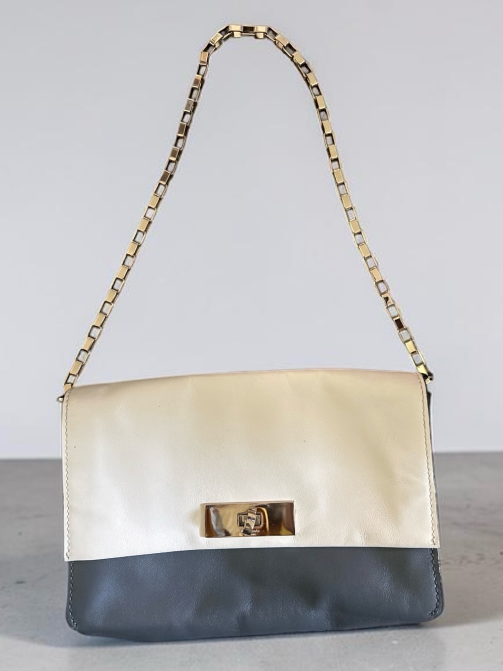 Kate Spade Two-Tone Leather Shoulder Bag in Cream and Gray